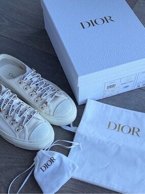 Dior J’Adior Canvas Sneakers White Gold Hardware w/ Box & Dust Bags Size 38